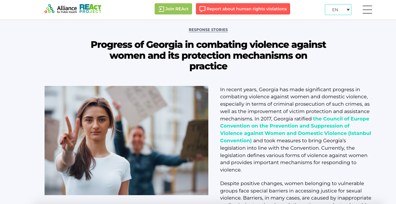 საქართველოს პროგრესი ქალთა მიმართ ძალადობის წინააღმდეგ ბრძოლაში და მისი დაცვის მექანიზმები პრაქტიკაში